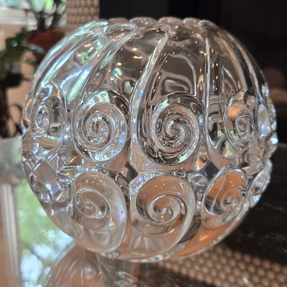 Vtg Duncan & Miller Double Snail Rose Clear Glass Bowl Vase Embossed Swirl 5x6